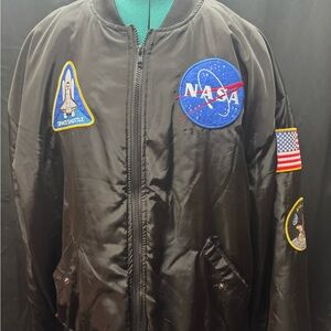 Spirit Black NASA Patch Bomber Jacket with Blue & Red Accents